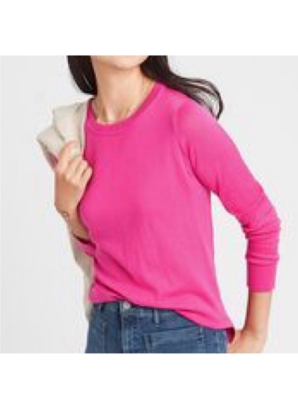J. Crew Merino Wool Bright Pink 3/4 Sleeve Sweater